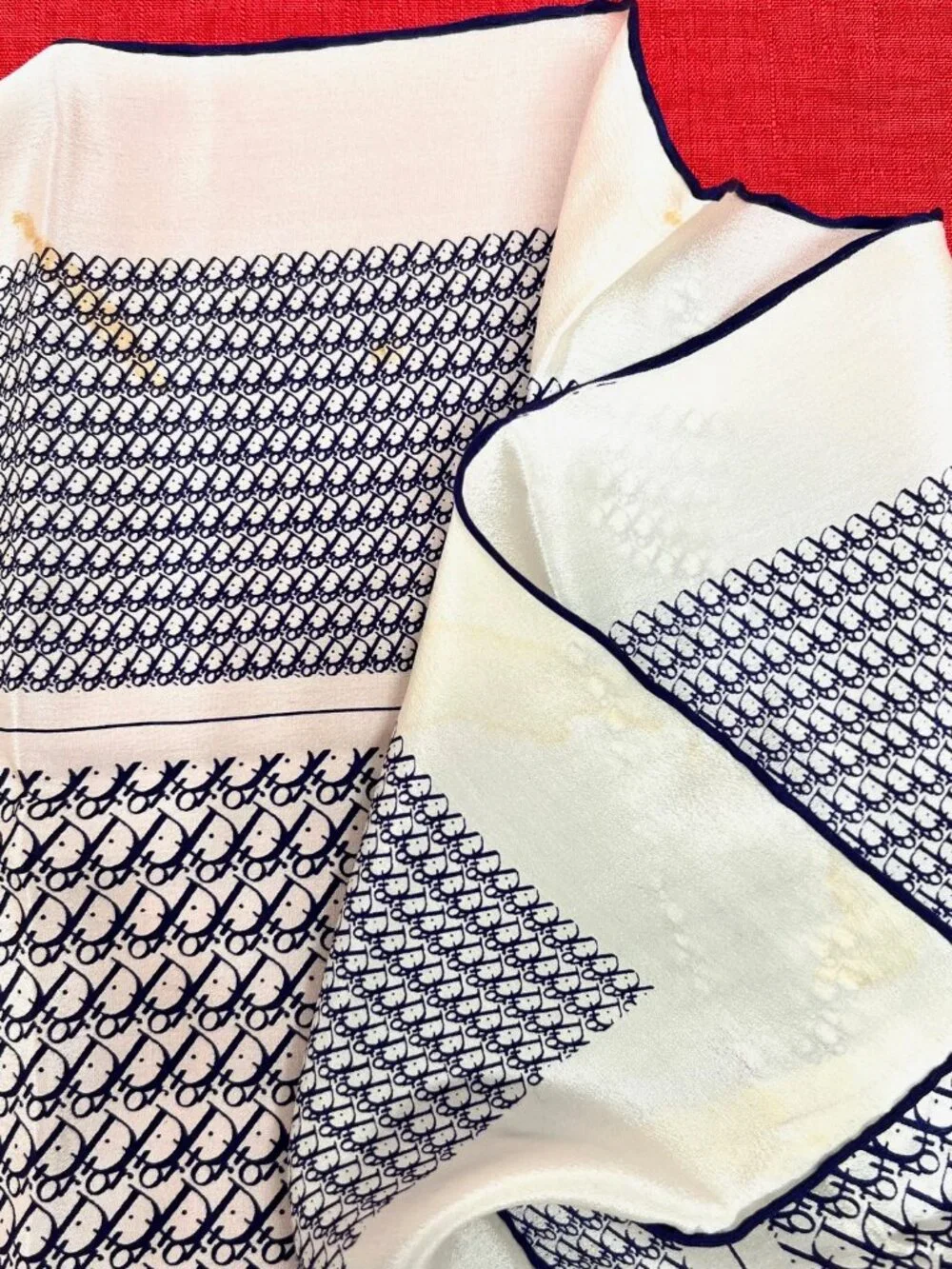 Christian Dior 100% Sil kSatin  Scarf 26" Ivery Blue Logo Printed All Over (14 - Picture 9 of 15